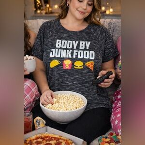 Freeze “Body By Junk Food” Graphic Tee Size L Funny Food Shirt High Low Hem